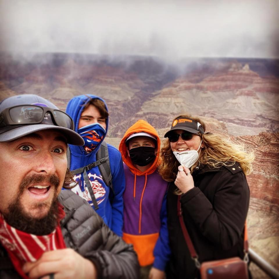 Rhea, Drew, Kaden, and Emerson at the Grand Canyon